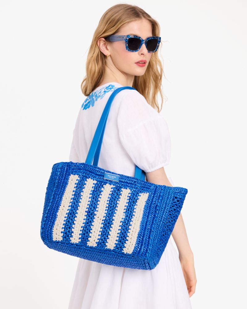 Kate Spade,Eden Striped Crochet Large Tote,Blue Multicolor