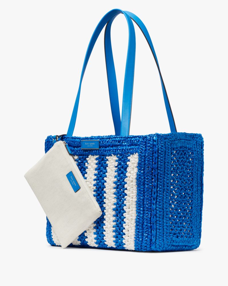 Kate Spade,Eden Striped Crochet Large Tote,Blue Multicolor