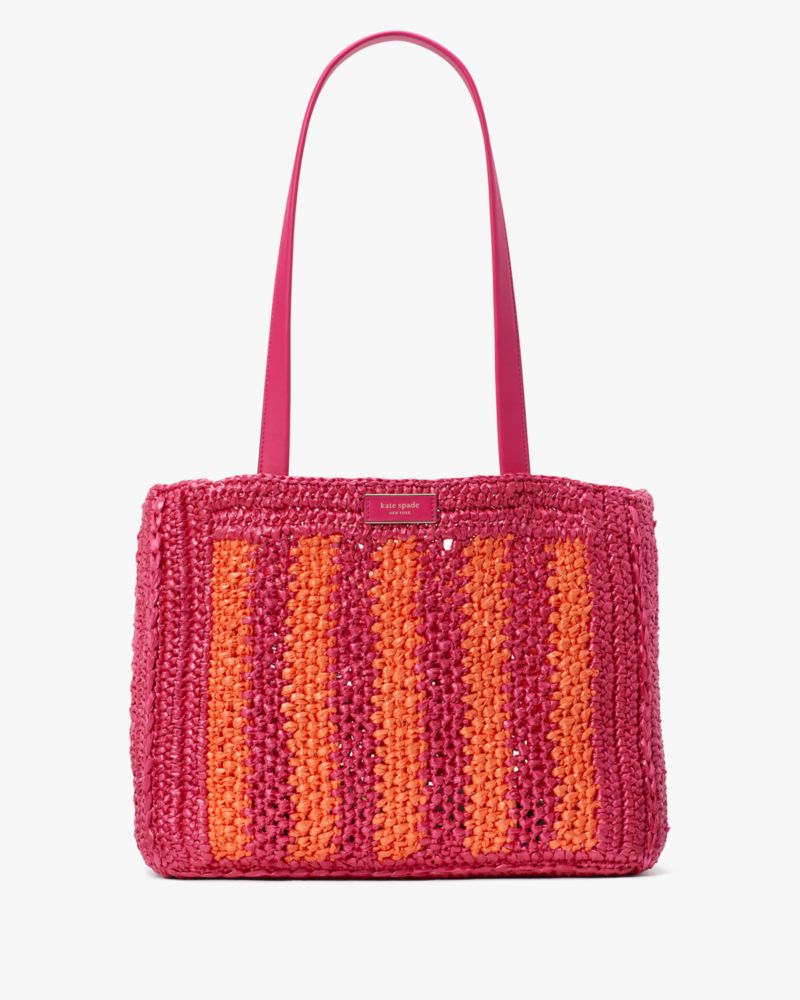 Kate Spade,Eden Striped Crochet Large Tote,Pink Multi