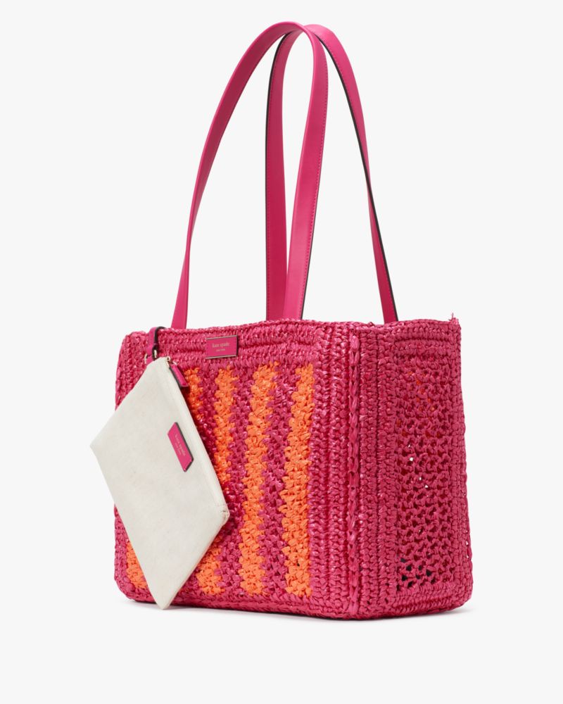 Kate Spade,Eden Striped Crochet Large Tote,Crochet,Pouch,Tote,Casual,Fuchsia