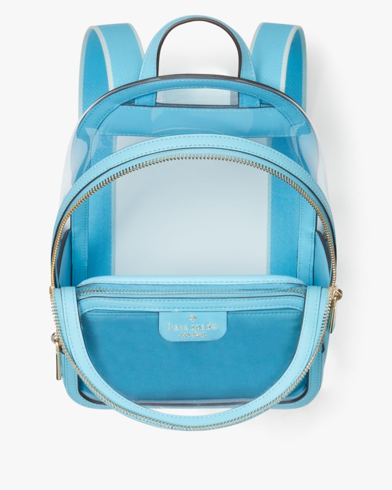 Kate Spade,Clare See Through Small Backpack,Leather,Backpack,Pouch,PVC,Logo,Metal,Piping,Sheer,Lined,Day Party,Casual,Blue