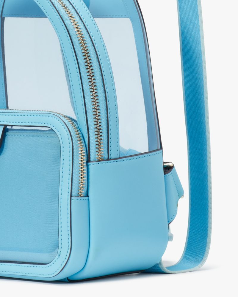 Kate Spade,Clare See Through Small Backpack,Leather,Backpack,Pouch,PVC,Logo,Metal,Piping,Sheer,Lined,Day Party,Casual,Blue