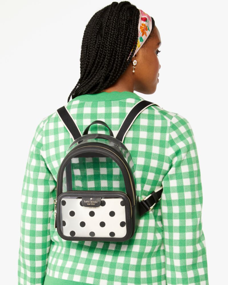 Kate Spade,クレア シースルー レイニング ドット プリント ミディアム バックパック,バッグ,ブラックマルチ