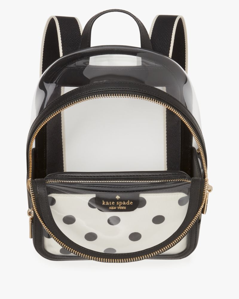 Kate Spade,Clare See Through Small Backpack,Pouch,Backpack,PVC,Word Embellishment,Sheer,Piping,Metal,Logo,Lined,Casual,Day...,Clear,White