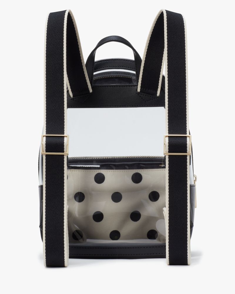 Kate Spade,Clare See Through Small Backpack,Pouch,Backpack,PVC,Word Embellishment,Sheer,Piping,Metal,Logo,Lined,Casual,Day...,Clear,White