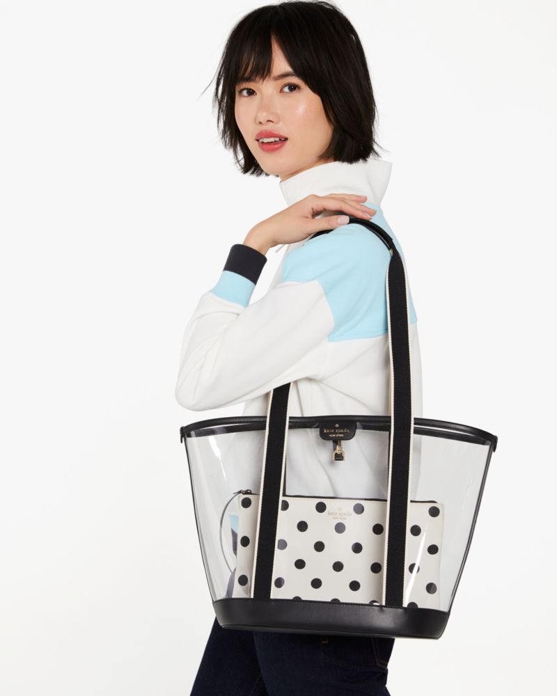 Kate Spade,クレア シースルー レイニング ドット プリント トート,バッグ,ブラックマルチ