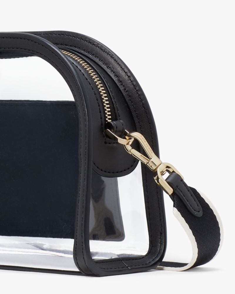 Kate Spade,Clare See Through Small Dome Crossbody,Crossbody,PVC,Metal,Logo,Sheer,Piping,Casual,Black
