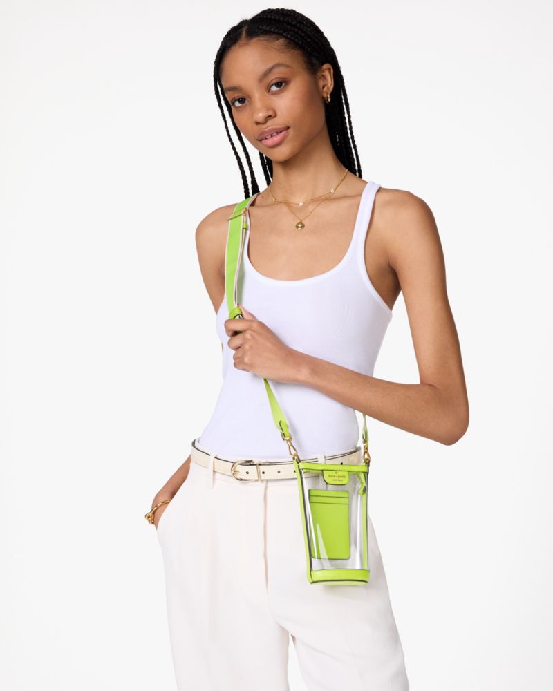 Kate Spade,Clare See Through Phone Crossbody,Mobile Bag,Metal Material,PVC,Sheer,Metal,Logo,Casual,