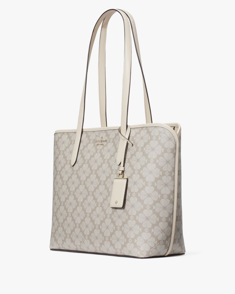 Kate Spade,Signature Spade Flower Large Tote,Tote,PVC,Metal,Piping,Logo,Lined,Casual,Beige