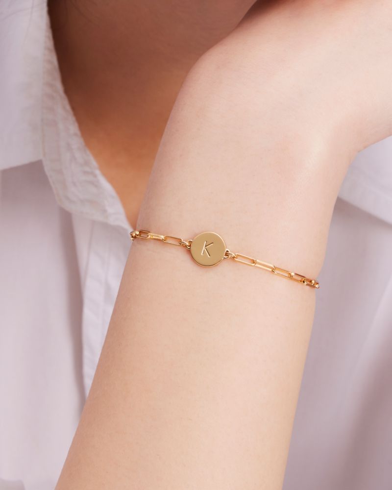 Kate Spade,N Initial Chain Bracelet,Cubic Zirconia,Circle,Disc,Gold Plated,Yellow Gold Plated,Casual,