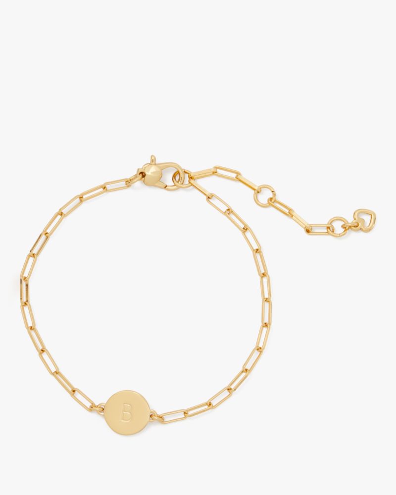 Kate Spade,B Initial Chain Bracelet,Cubic Zirconia,Circle,Disc,Gold Plated,Yellow Gold Plated,Casual,