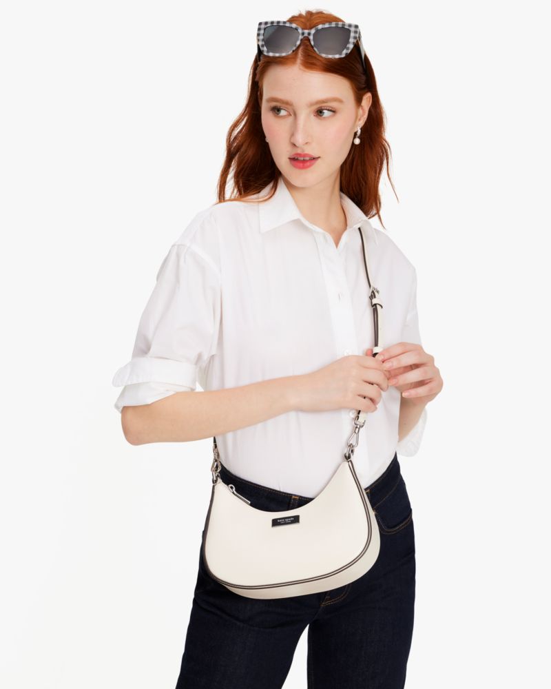 Kate Spade,Sam Icon Shiny Small Convertible Crossbody,Parchment