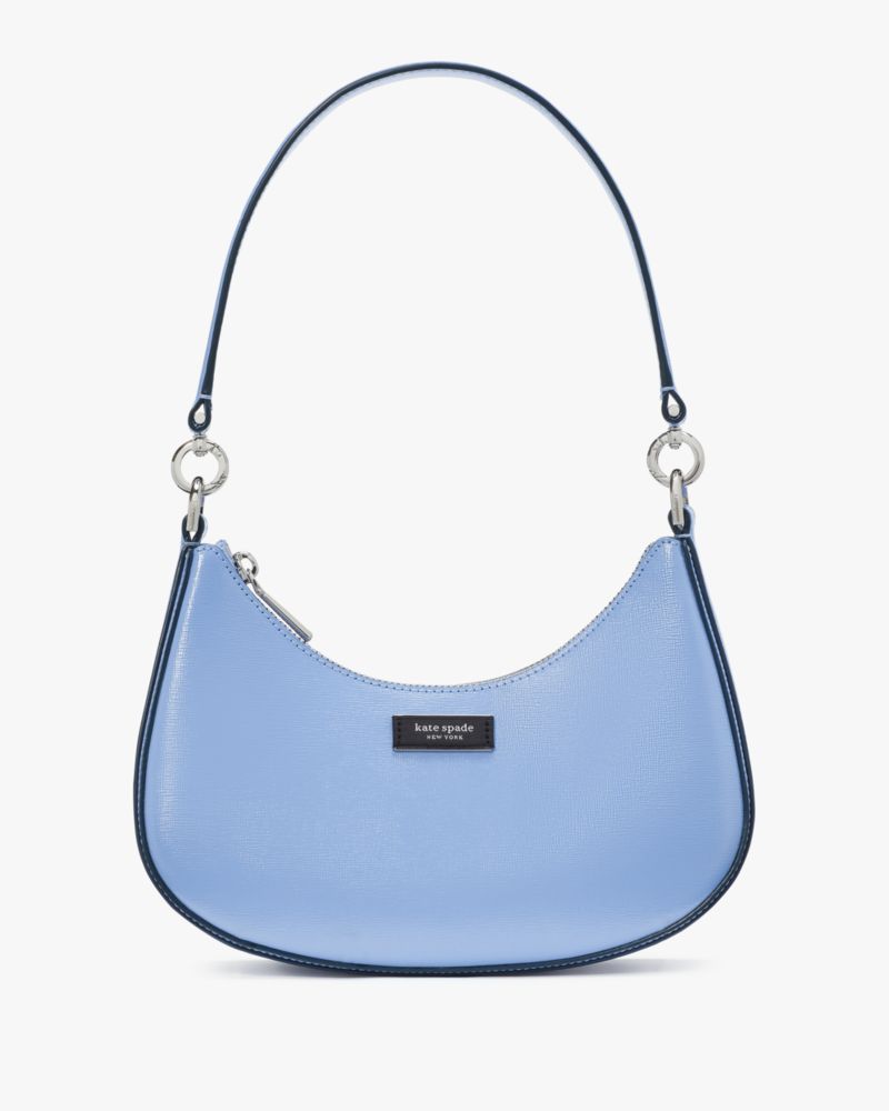 Kate Spade,Sam Icon Shiny Small Convertible Crossbody,Genie Blue