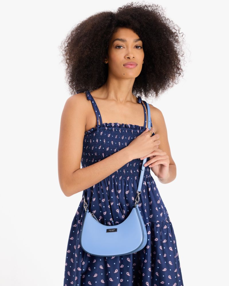 Kate Spade,Sam Icon Shiny Small Convertible Crossbody,Blue