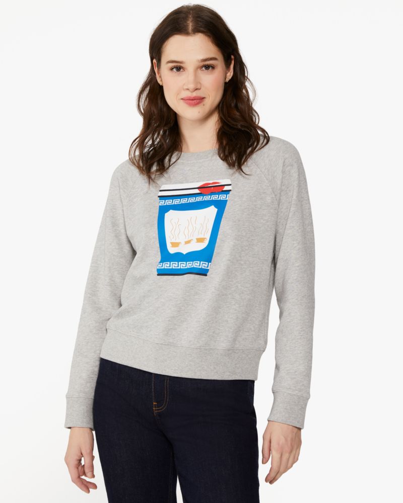 Kate Spade,Coffee Cup Sweatshirt,Cotton,Sweatshirt,Logo,Word Embellishment,French Terry Fabric,Casual,Gray