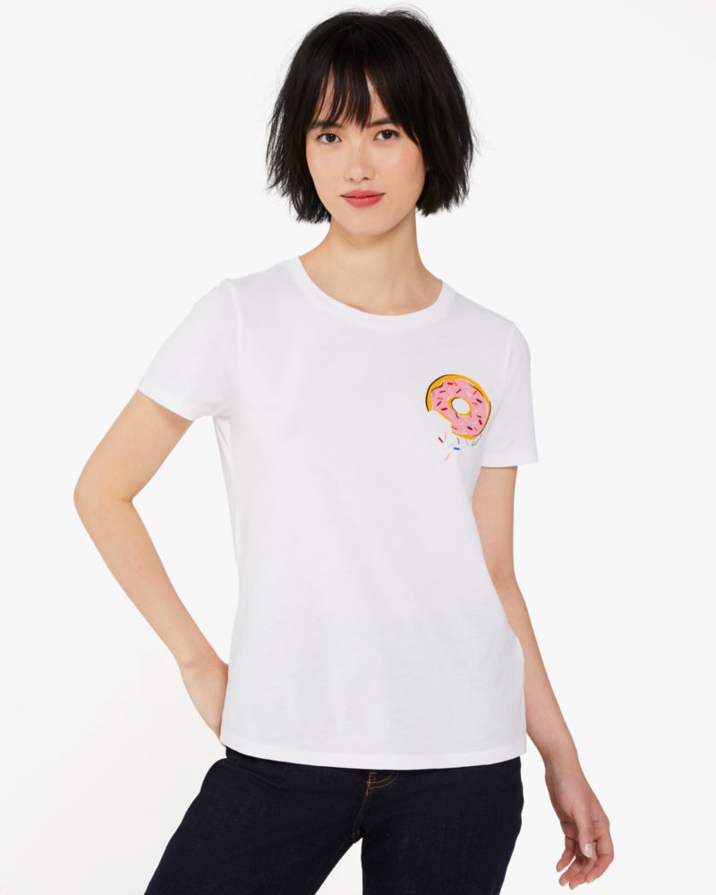 Kate Spade,Coffee Shop Donut Tee,Jersey,Cotton,T Shirt,Graphic,Casual,White