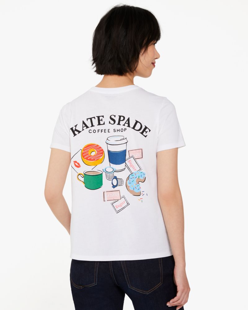 Kate Spade,Coffee Shop Donut Tee,Jersey,Cotton,T Shirt,Graphic,Casual,White