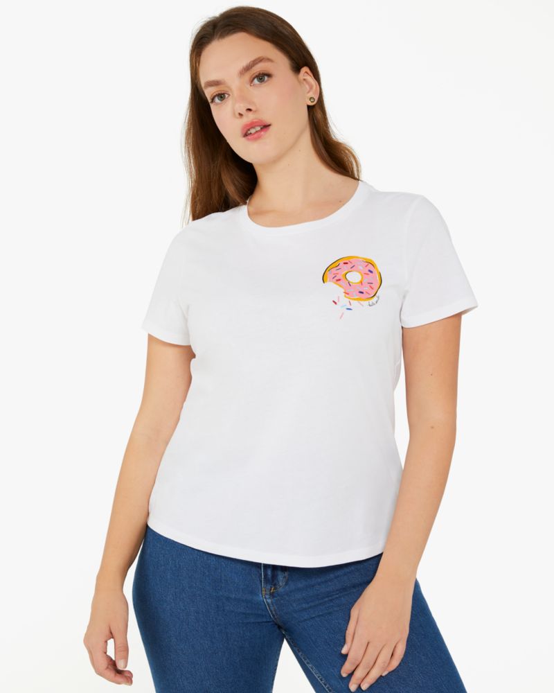 Kate Spade,Coffee Shop Donut Tee,Jersey,Cotton,T Shirt,Graphic,Casual,White