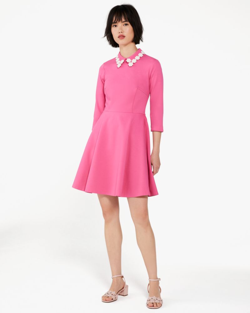 Kate Spade,Floral Collar Ponte Dress,Viscose/Rayon,Dark Pink Cloud