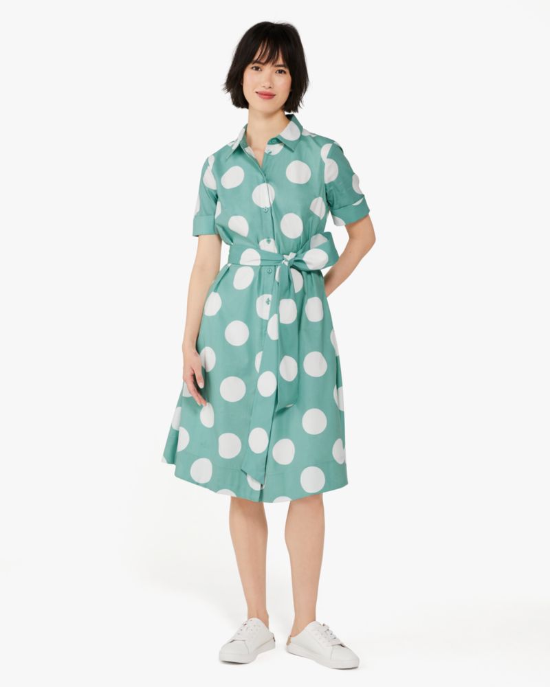 Kate Spade,Grand Dot Midi Shirtdress,Cotton Blend,Wild Sage