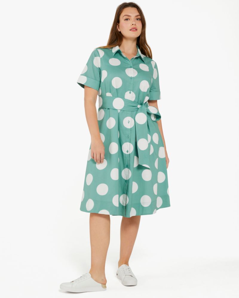 Kate Spade,Grand Dot Midi Shirtdress,Cotton Blend,Wild Sage