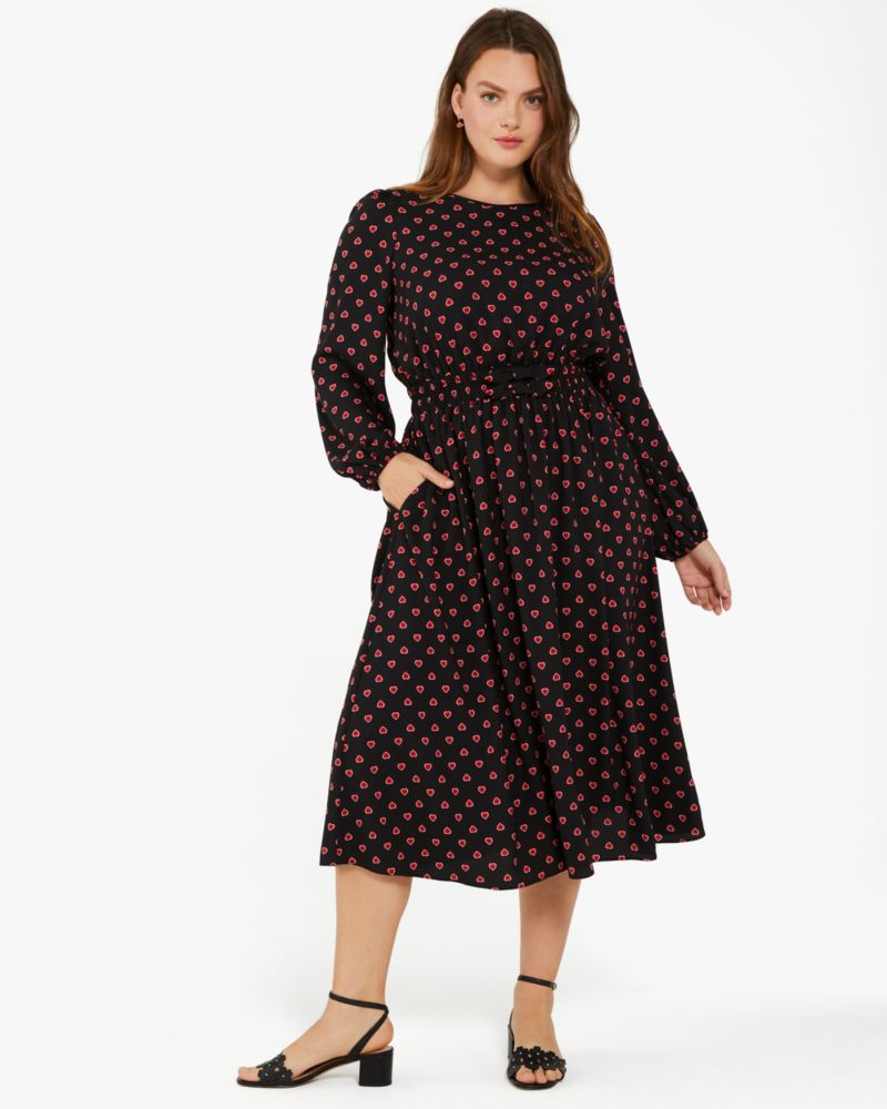 Kate Spade,Heartfelt Geo Midi Dress,Polyester,Black