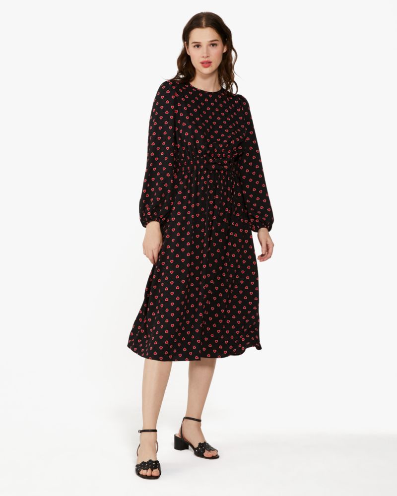 Kate Spade,Heartfelt Geo Midi Dress,Polyester,Black