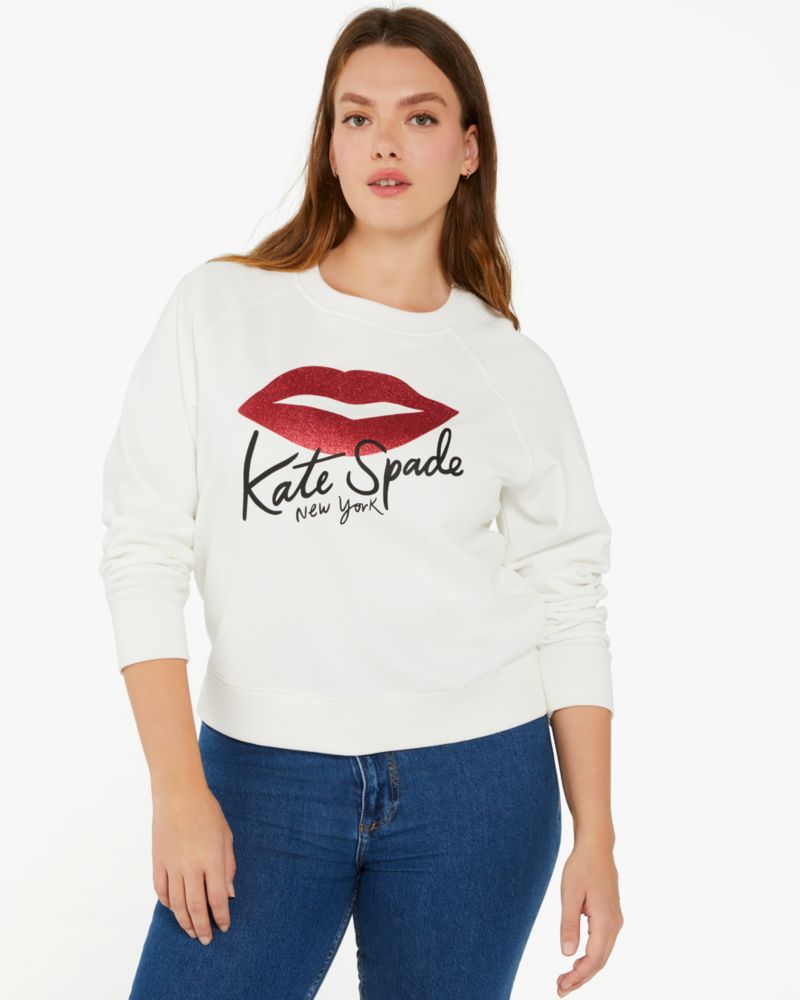 Kate Spade,Lipstick Kiss Sweatshirt,cotton,Cream image number 0