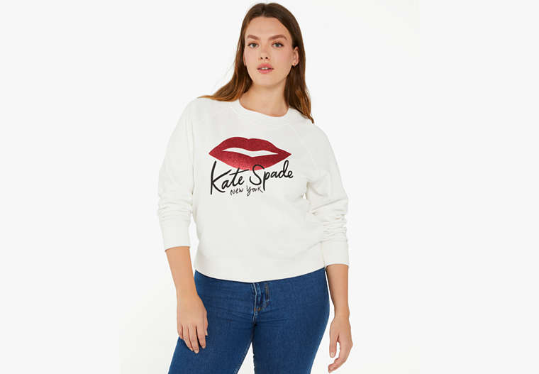 Kate Spade,Lipstick Kiss Sweatshirt,cotton,Cream