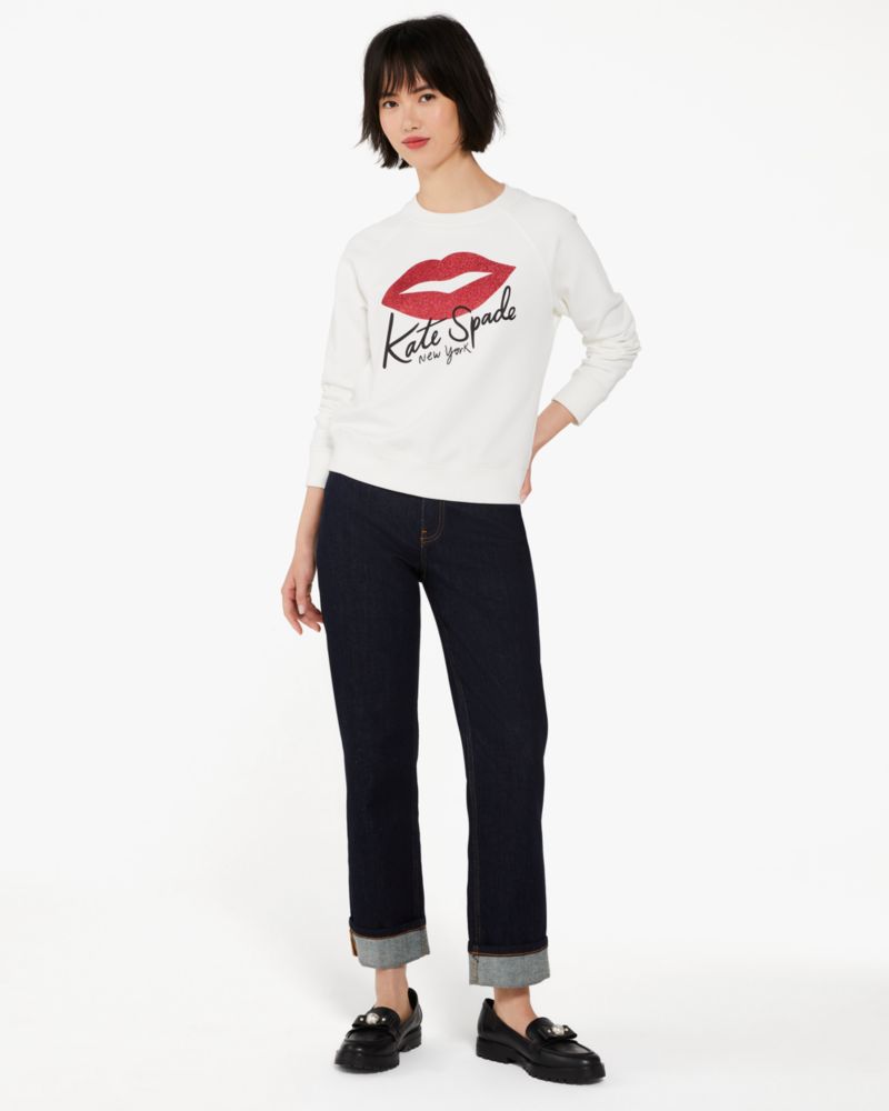 Kate Spade,Lipstick Kiss Sweatshirt,cotton,Cream