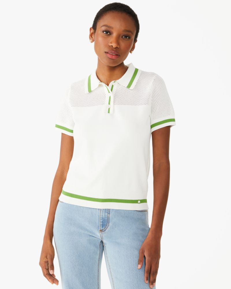 Pointelle Polo Sweater