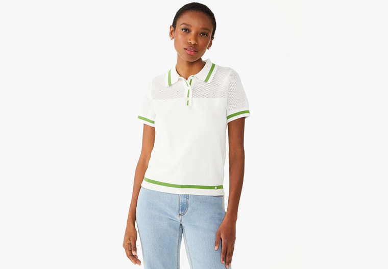 Kate Spade,Pointelle Polo Sweater,Cream image number 0
