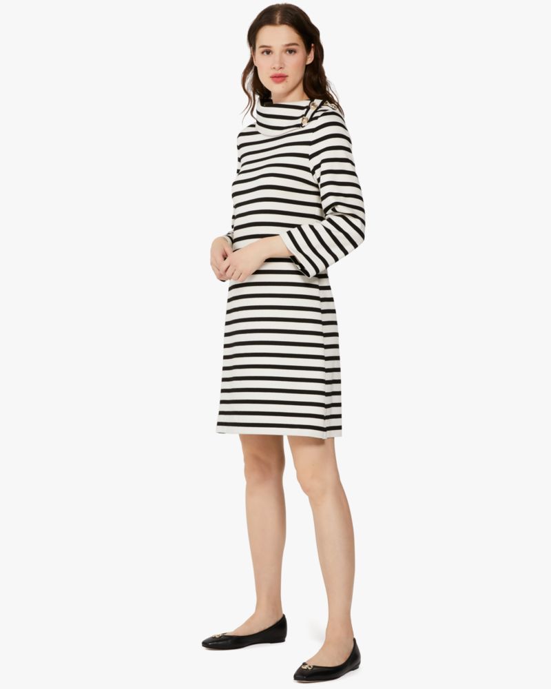 Kate Spade,Striped Turtleneck Ponte Dress,Polyester/Elastane,Cream/Black image number 0