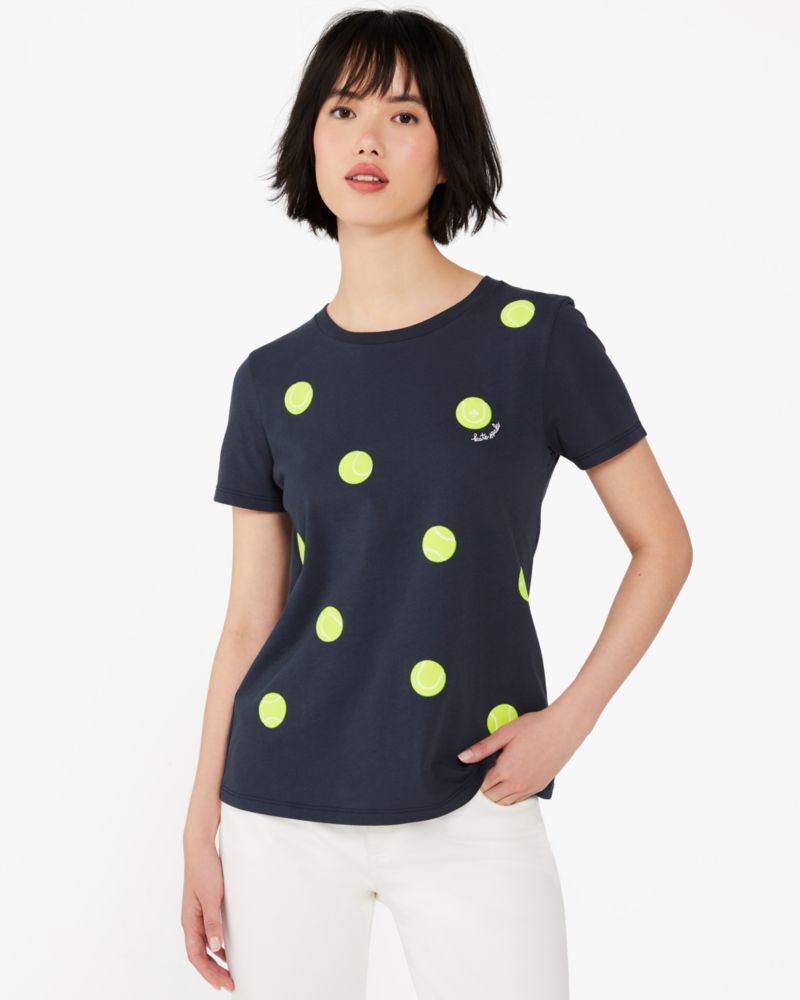 Kate Spade,Tennis Ball T-Shirt,Cotton,T Shirt,Logo,Word Embellishment,Casual,Navy image number 0