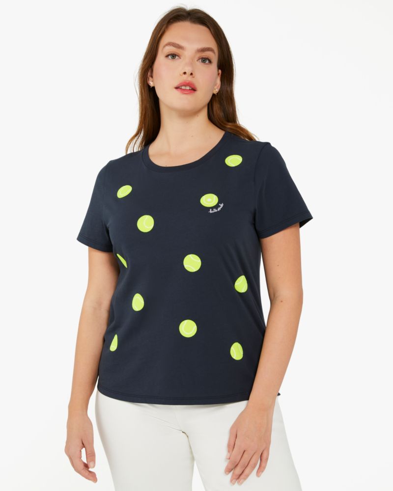 Kate Spade,Tennis Ball T-Shirt,Cotton,T Shirt,Logo,Word Embellishment,Casual,Navy