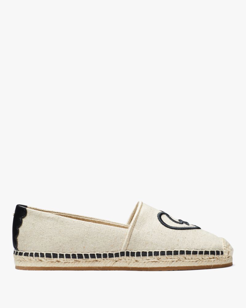 Kate Spade,Gwen Heart Spade Espadrilles,Cotton,Rubber,Espadrilles,Flats,Color Block,Casual,Cream