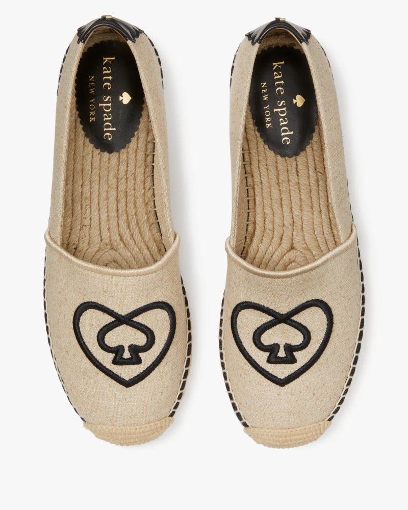 Kate Spade,Gwen Heart Spade Espadrilles,Cotton,Rubber,Espadrilles,Flats,Color Block,Casual,Cream