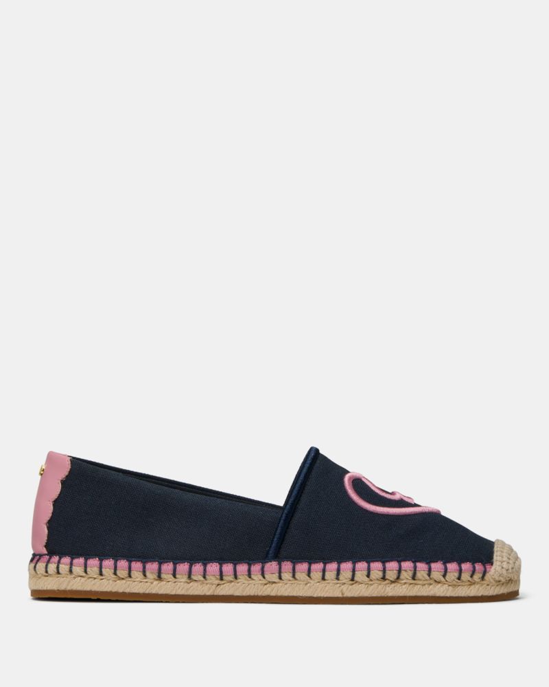 Kate Spade,Gwen Heart Spade Espadrilles,Cotton,Rubber,Espadrilles,Flats,Color Block,Casual,