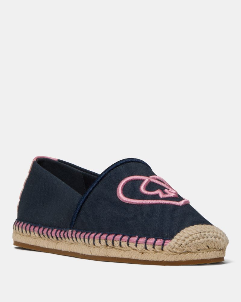 Kate Spade,Gwen Heart Spade Espadrilles,Cotton,Rubber,Espadrilles,Flats,Color Block,Casual,Navy
