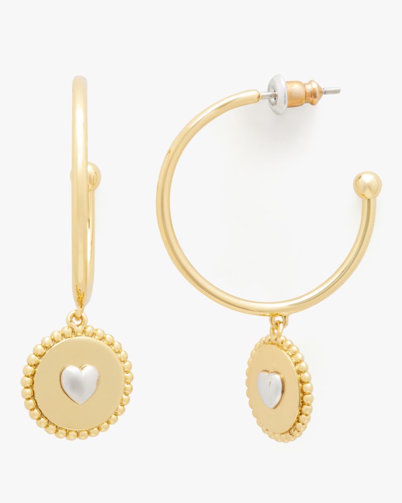 Kate Spade,Heartful Hoops,Gold/Silver