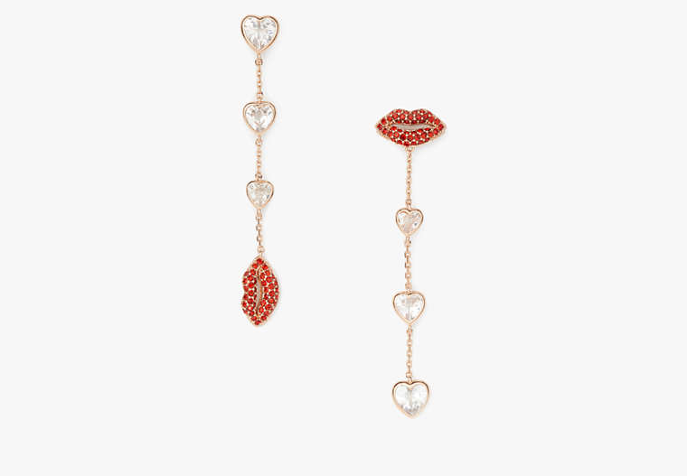 Kate Spade,Kiss Kiss Linear Earrings,Red/Rose Gold image number 0