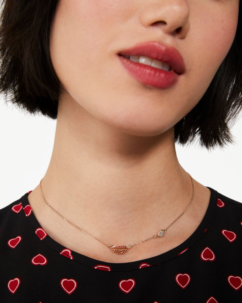 Kate Spade,Kiss Kiss Mini Pendant,Red/Rose Gold