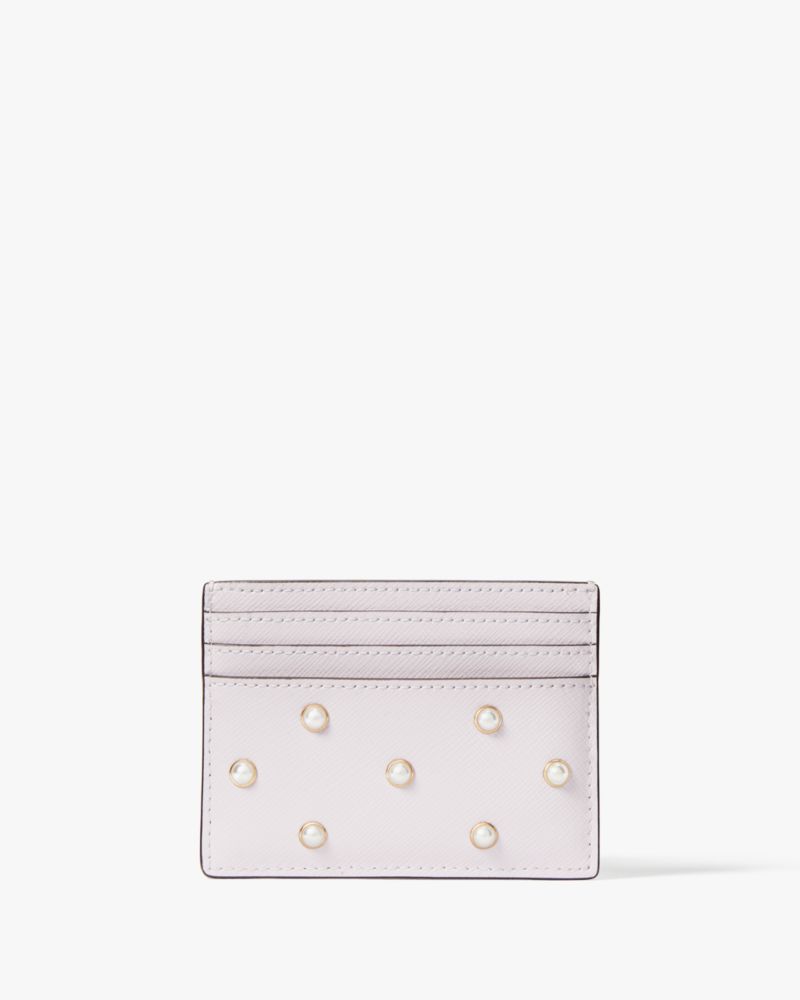 Kate Spade,Madison Studded Faux Pearls Small Slim Card Holder, Lilac Moonlight Multi