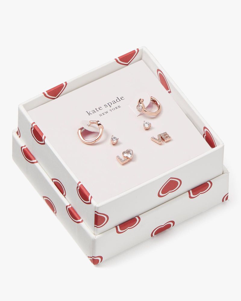 Kate Spade,Spell It Out Studs And Huggies Set,Clear/Rose Gold