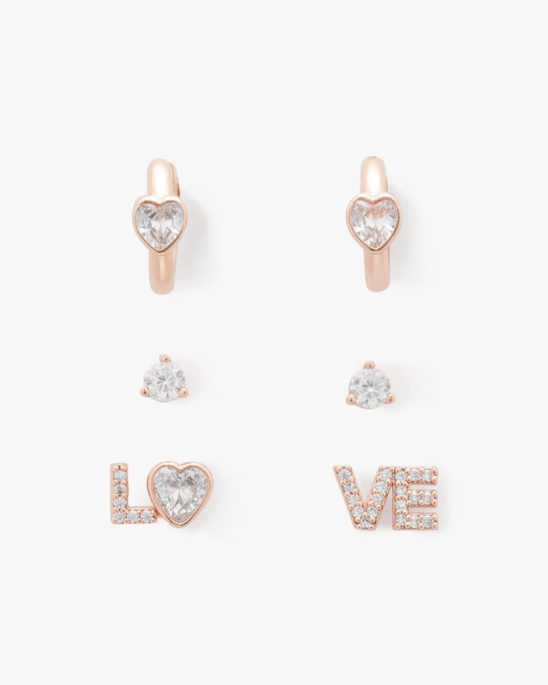 Kate Spade,Spell It Out Studs And Huggies Set,Clear/Rose Gold