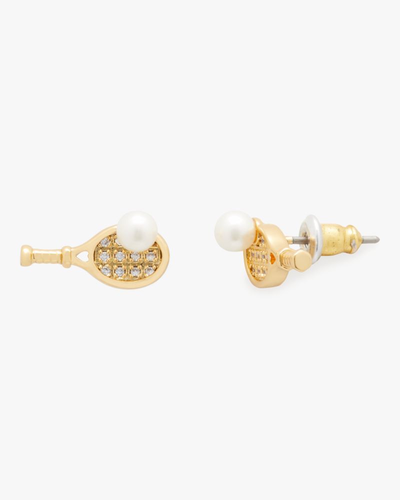Kate Spade,Queen Of The Court  Tennis Stud Earrings,Clear/Gold
