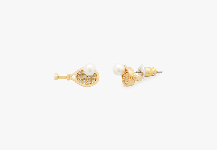 Kate Spade,Queen Of The Court  Tennis Stud Earrings,Clear/Gold