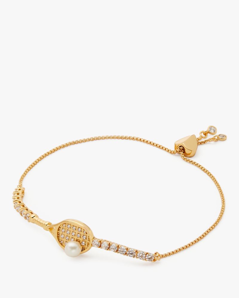 Kate Spade,Queen Of The Court Tennis Slider Bracelet,Clear/Gold