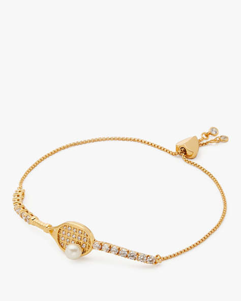 Kate Spade,Queen Of The Court Tennis Slider Bracelet,Clear/Gold