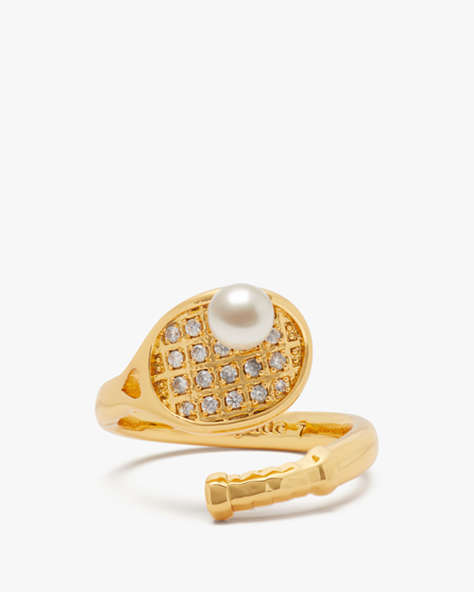Kate Spade,Queen Of The Court Tennis Ring,Clear/Gold